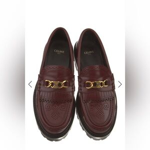 Celine Leather Chain-Link Accents Loafers